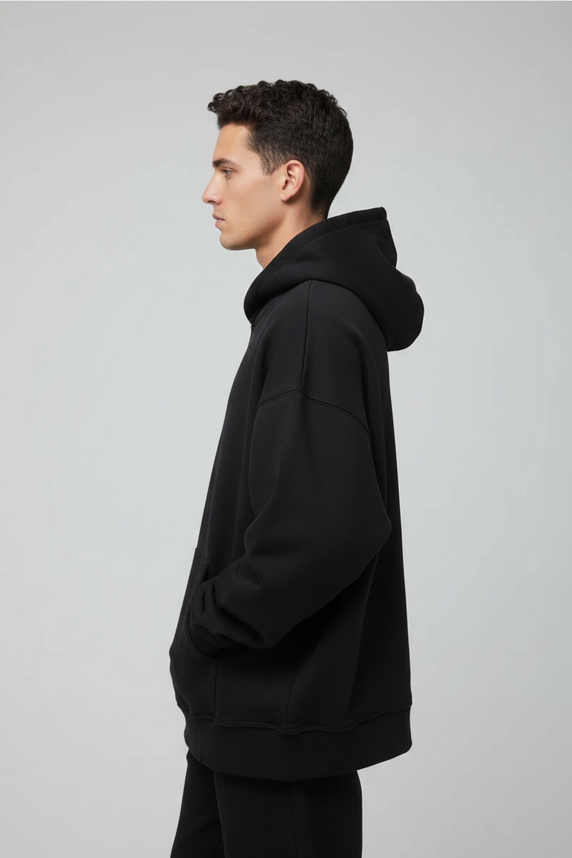 Black Hoodie Model Side
