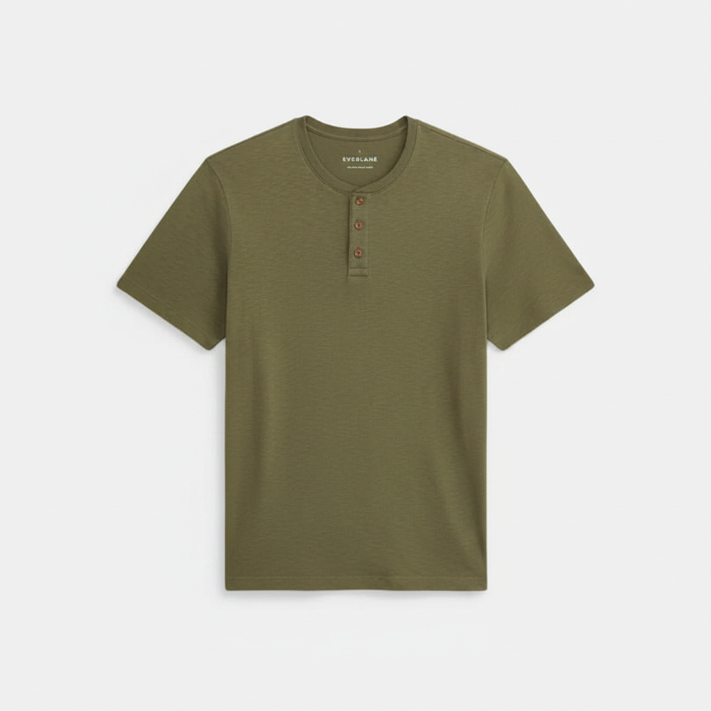 Olive Green Henley Flat Lay